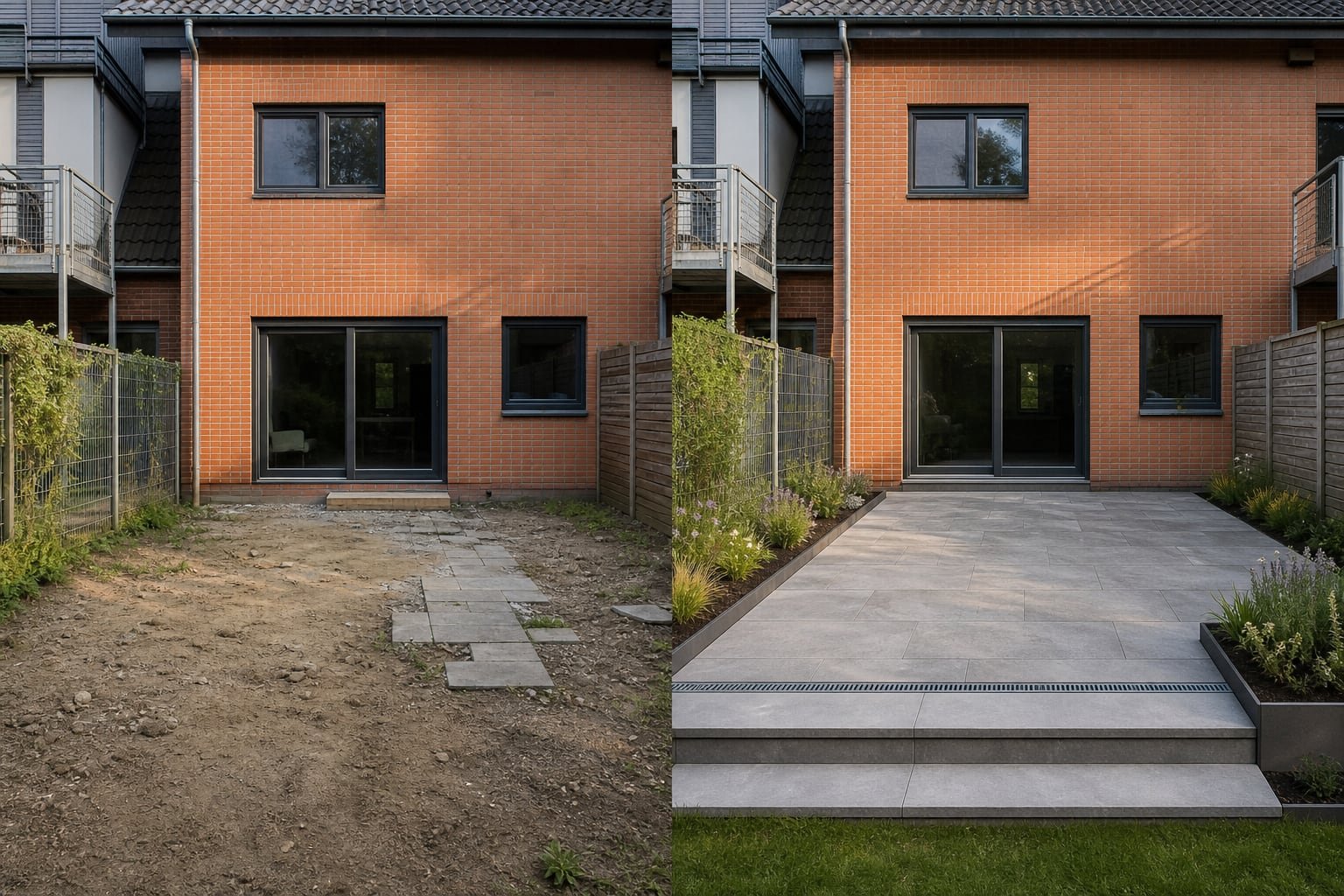 KI-generierte räumliche Beispielansicht für Außenanlagen & Terrassenbau